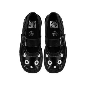 New Anarchic T.U.K. 2025 Kitty Cat Face Black Leather Mary Janes Sz US W10 Goth